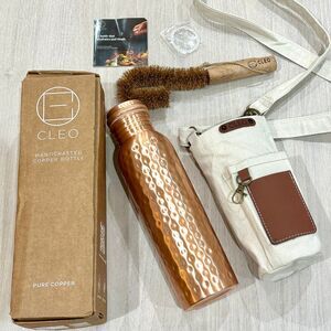 CLEO Ayurvedic Copper Water Bottle: Includes Carry Bag & Cleaning Brush